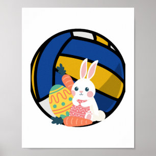 Poster Drôle Lapin De Pâques Avec Balle De Volley