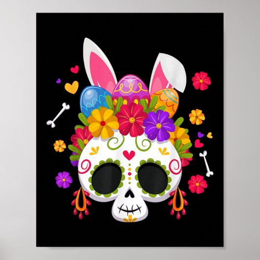 Poster Drôle Lapin de Pâques Sugar Crâne Rabbit Oreilles (Devant)