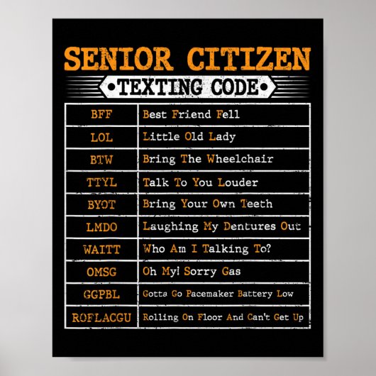 Poster Drôle Les Personnes Âgées Texter Le Code Pour Les  (Devant)