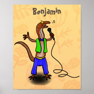 Poster Drôle lézard chantant avec bande dessinée de micro
