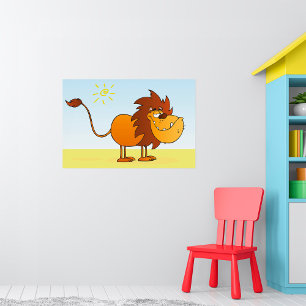 Poster Drôle Lion caricature dans le soleil Safari animal