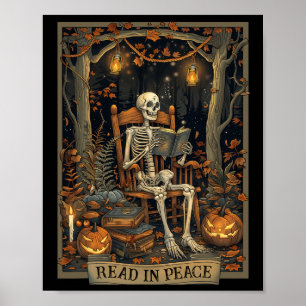 Poster Drôle Lire En Paix Squelette Halloween Lire Nned B
