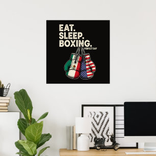 Poster Drôle Manger Dormir Répéter Boxe