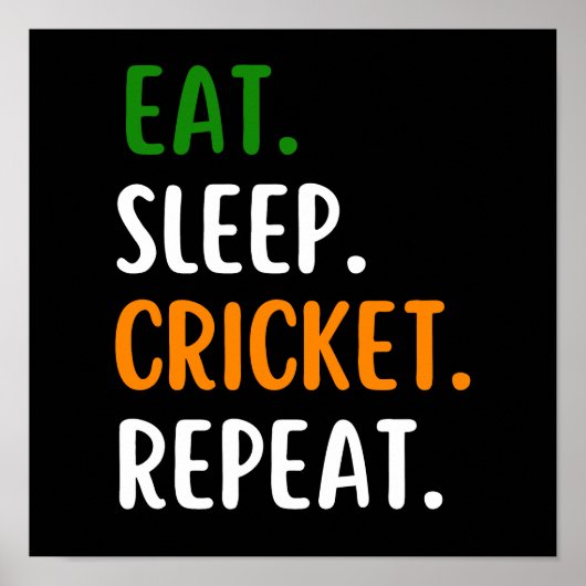 Poster Drôle Mangez Le Cricket Dormir Répéter (Devant)