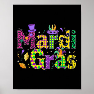 Poster Drôle Mardi Gras Parade Costume Jester Casquette N