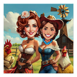 Poster Drôle Mariée pour être Cowgirls Caricature