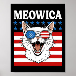 Poster Drôle Meowica Chat 4 juillet Jour de l'Indépendanc