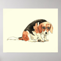 Drôle mignon Beagle Chien Aquarelle Peinture