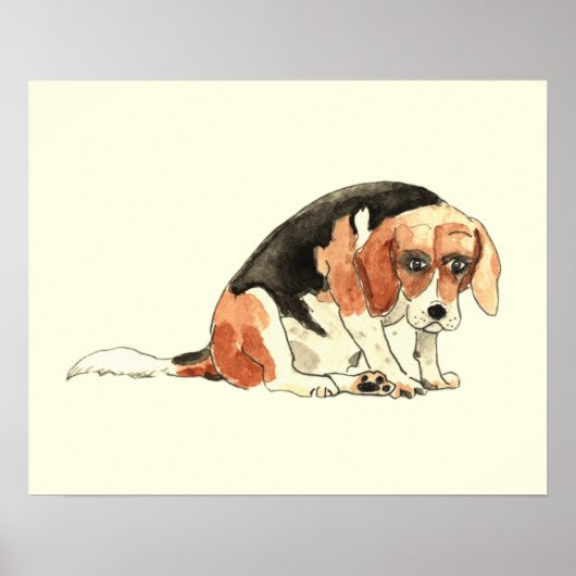Poster Drôle mignon Beagle Chien Aquarelle Peinture (Devant)
