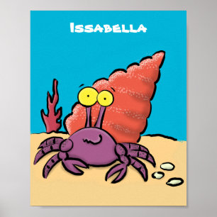Poster Drôle mignon caricature pourpre crabe ermite