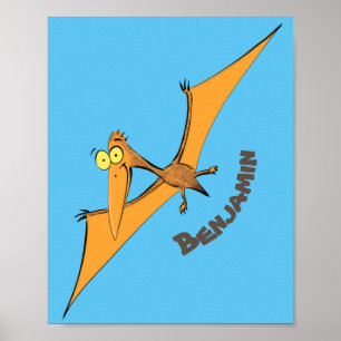 Poster Drôle mignon dessin animé de pterodactyle volant o