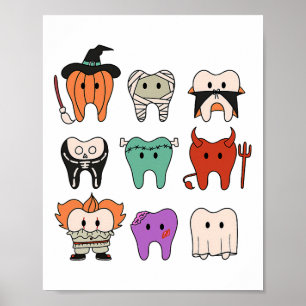 Poster Drôle mignon Hygiène Dentaire Monstres Dents Squad