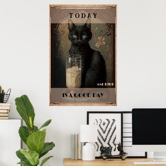 Poster Drôle mignon lait de chat noir (Bureau à domicile)