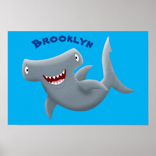 Poster Drôle mignon requin marteau dessin animé (Devant)