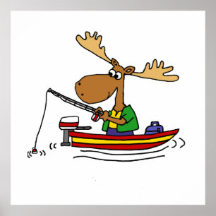 Poster Drôle Moose Fishing Cartoon