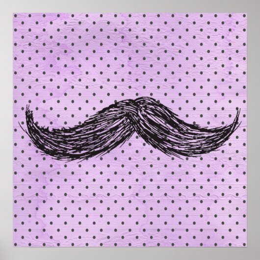 Poster Drôle Moustache Dessin Avec Pois Violets (Devant)