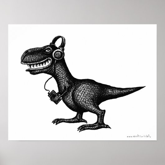 Poster Drôle musique dinosaure encre de stylo dessin d'ar (Devant)