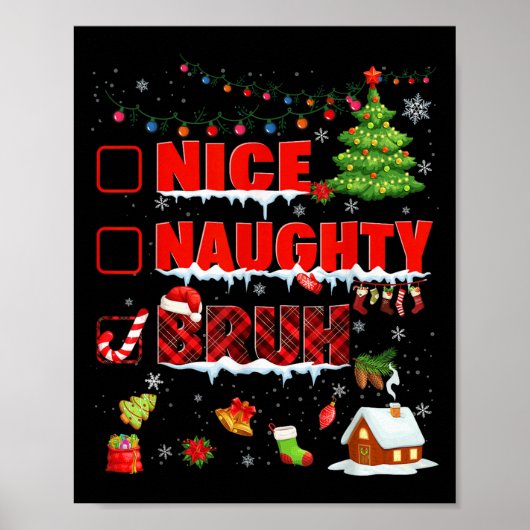 Poster Drôle Nice Naughty Bruh Noël Pjs Pjs Pjs Pyjama (Devant)