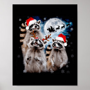Poster Drôle Noël Moon Howling Raccoon Xmas Hommes