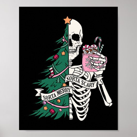 Poster Drôle Noël Sorta Merry Sorta Scary Skeleton X (Devant)