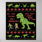 Poster Drôle Noël T Rex Dinosaur Pun Humour Faux Knit (Devant)