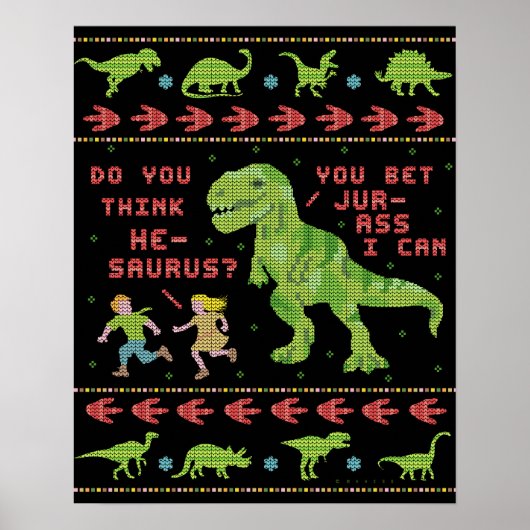 Poster Drôle Noël T Rex Dinosaur Pun Humour Faux Knit (Devant)