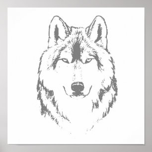 Poster Drôle noir et blanc tête de loup croquis