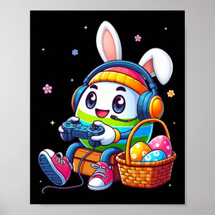 Poster Drôle Oeuf de Pâques Jouer Jeu Vidéo Pour Les Garç