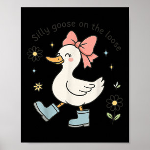 Poster Drôle Oie Silly Sur Les Bottes De Pluie De Bow Cut