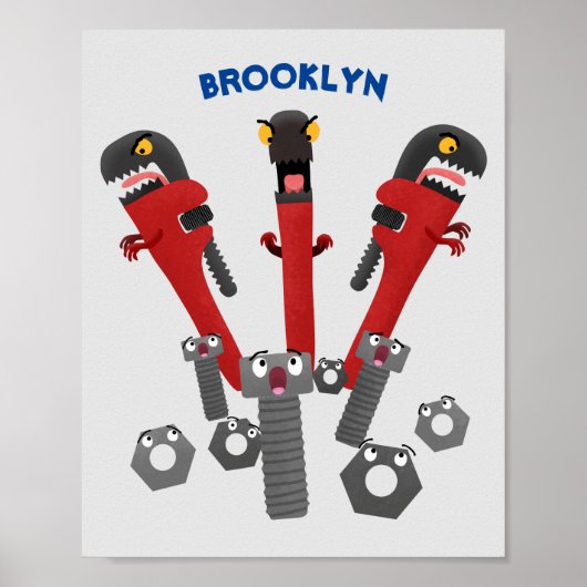 Poster Drôle outil monstre de clé humour dessin animé (Devant)