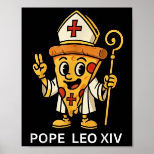Poster Drôle Pape Américain Leo Xiv Pizza Slice Cartoon C