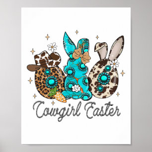 Poster Drôle Pâques Occidentale Jour mignon Lapin Cowgirl