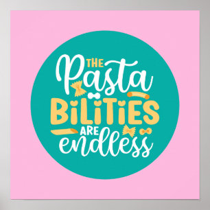 Poster Drôle Pasta Pun Pastel Typographie de cuisine Art