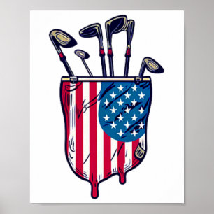 Poster Drôle Patriotique Golf Poche Usa America Drapeau 4