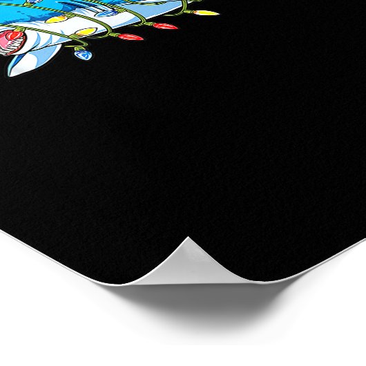 Poster Drôle Père Noël Jaws Shark lumières de Noël Joyeux (Coin)