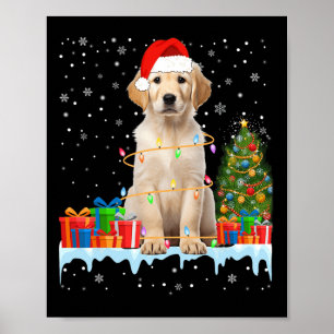 Poster Drôle Père Noël Labrador Chien Feux de Noël Joyeux