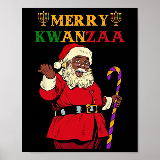 Poster Drôle Père Noël Merry Kwanzaa Vacances afro-améric (Devant)