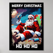 Poster Drôle Père Noël se relaxant sur la plage pop art (Devant)