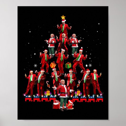 Poster Drôle Père Noël Trump Dance Tree Noël Pyjama Noël  (Devant)