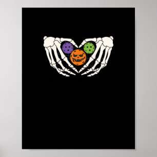 Poster Drôle Pickle Halloween Squelette Mains Coeur Pumpk