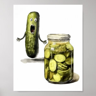 Poster Drôle Pickle Surprend Un Concombre Et Un Bocal De
