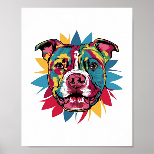 Poster drôle pitbull de chien coloré (Devant)