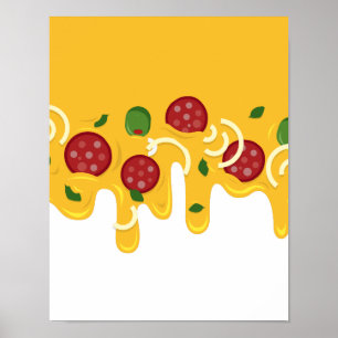 Poster Drôle Pizza au Fromage Rétro Coulant Keto Fête
