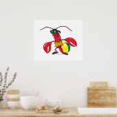 Poster drôle plage aller homard dessin animé (Cuisine)