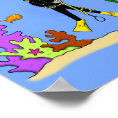 Poster Drôle plongeur et poisson mer créatures dessin ani (Coin)