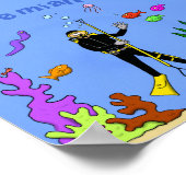 Poster Drôle plongeur et poisson mer créatures dessin ani (Coin)