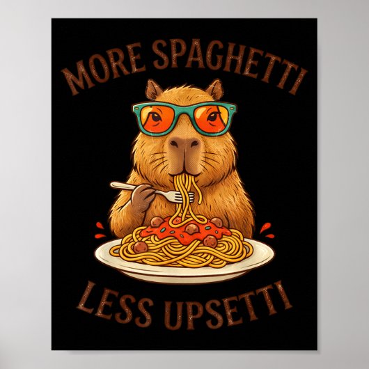 Poster Drôle Plus de Spaghetti Moins de Capybara Upsetti (Devant)