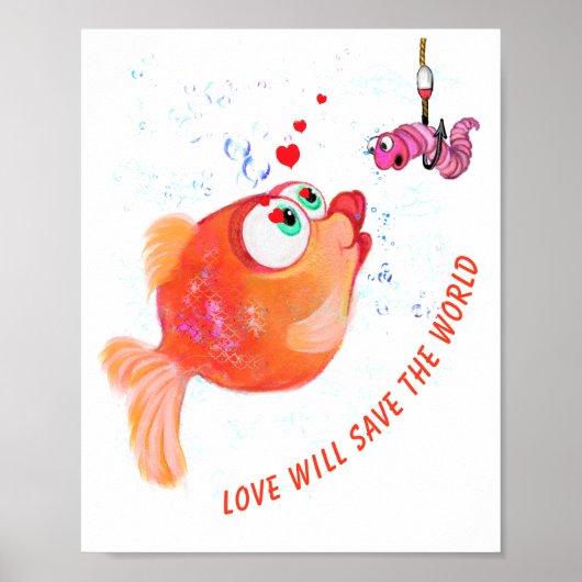 Poster drôle Poisson et ver amour Romantique (Devant)
