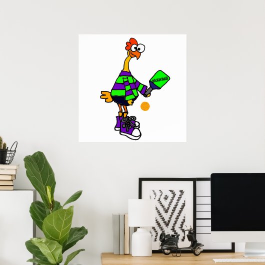 Poster Drôle Poulet En Caoutchouc Jouer Pickleball (Bureau à domicile)