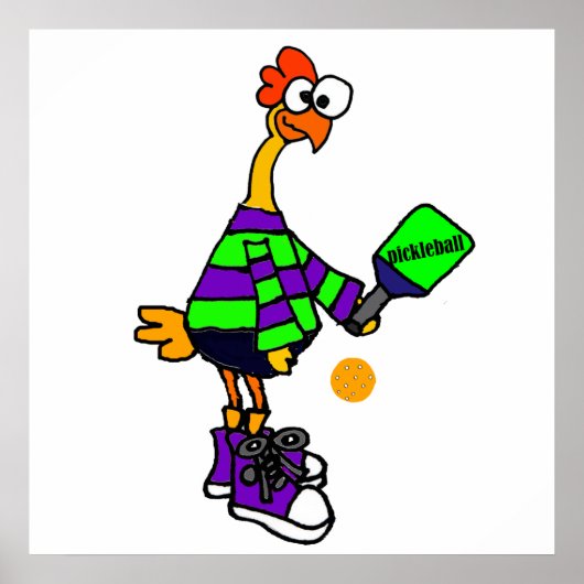 Poster Drôle Poulet En Caoutchouc Jouer Pickleball (Devant)